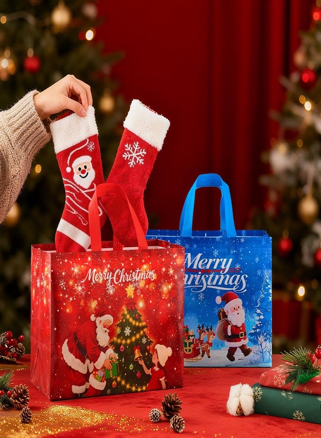 VESFASOV 12 Packs Large Christmas Gift Bags, Non-Woven Reusable Tote Bags with Handles for Xmas Party Favors Supplies Wrapping Shopping, 13"×10"×6.7" - Image 2